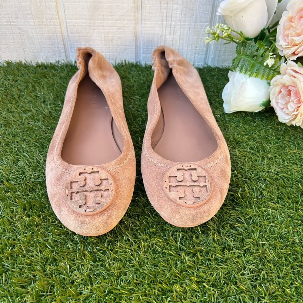 Tory Burch Minnie Suede Travel Ballet Flats Color: Mauve/Mauve size 8 preowned